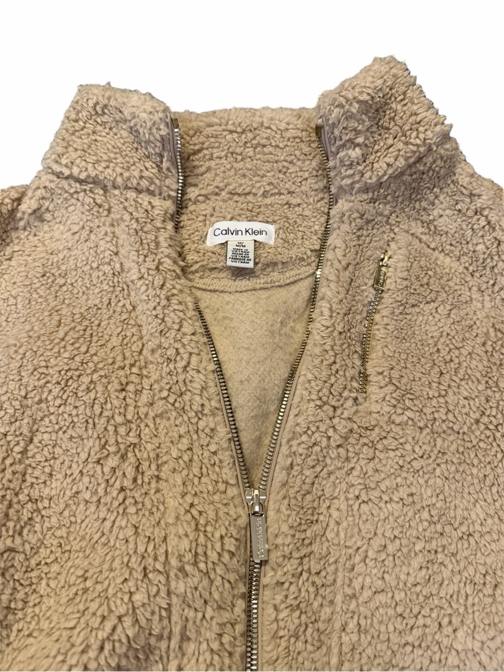 Calvin Klein Beige Sherpa Fleece Zip-Front Vest - Picture 5 of 11